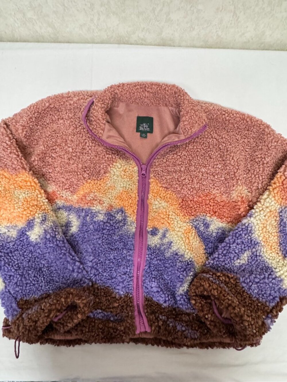 Wild Fable Sherpa Fleece Jacket XS Pink Purple Colorblock Zip Front Teddy Coat